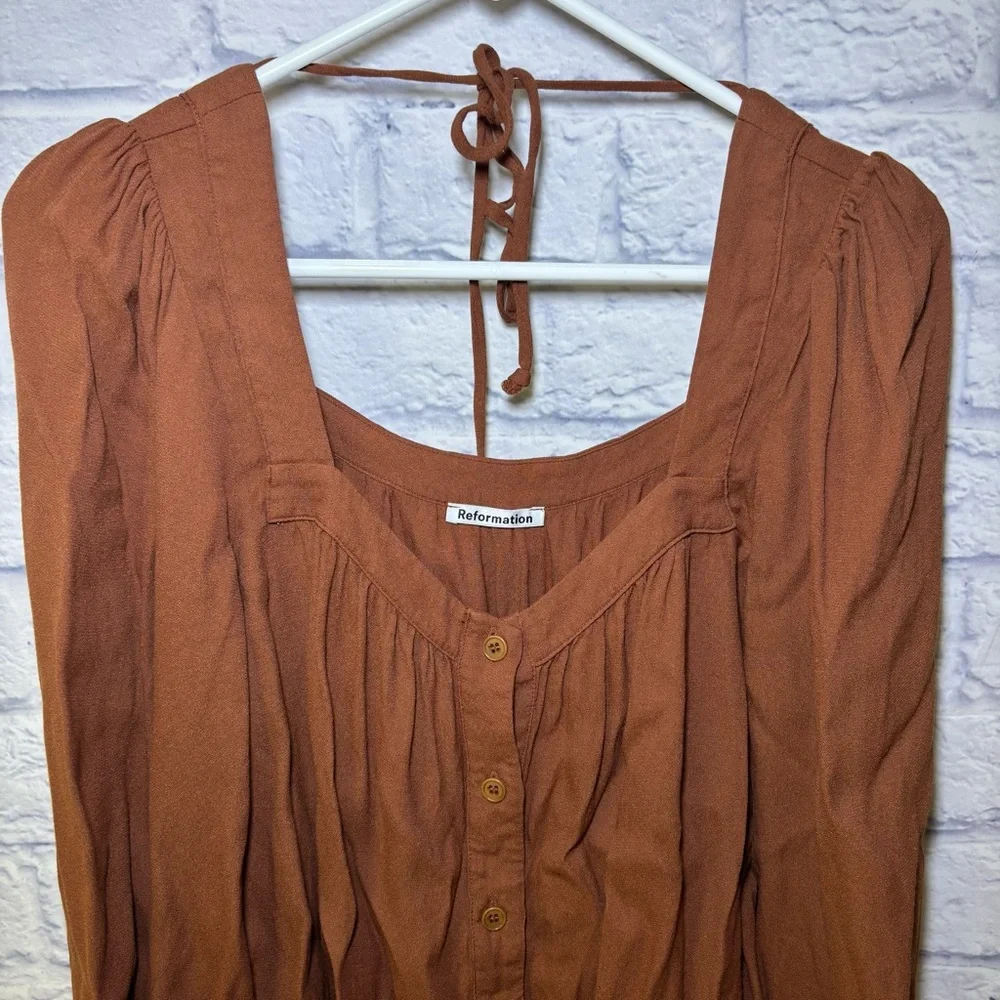 Reformation Shirt Womens Small Rust Peasant Puff Sleeve Off Shoulder Crop Boho